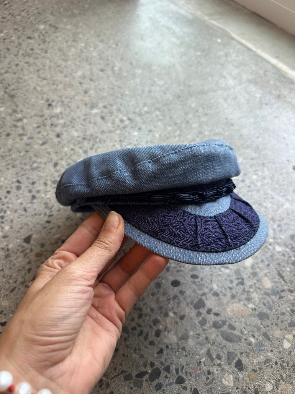 Vintage Greek Fisherman’s Cap Blue Embroidered Argan Imports Made in Greece